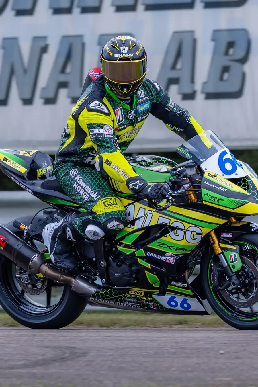 Rider on the grid in RaceMade leathers
